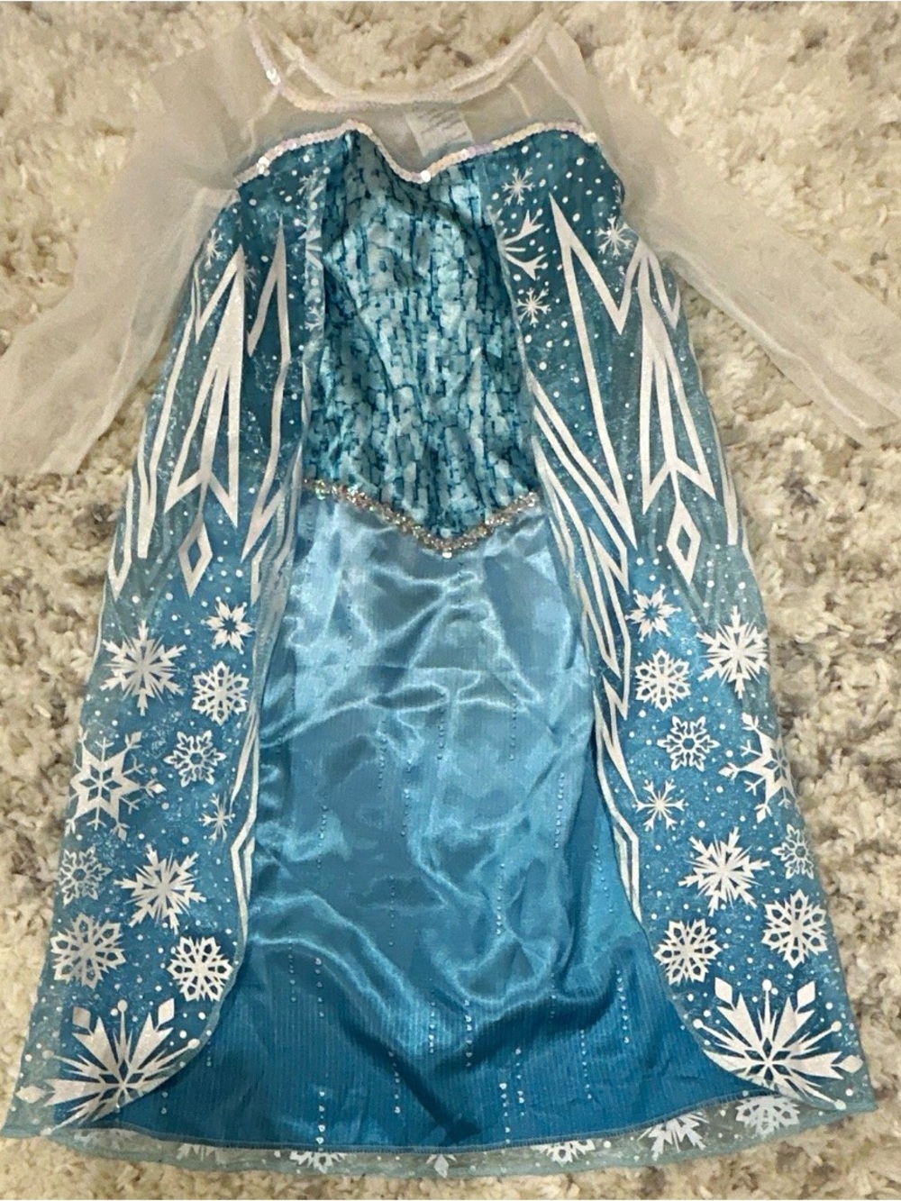 Disney Frozen Elsa Costume Dress w/ Cape, Blue/White Sequined Glitter 4-6X